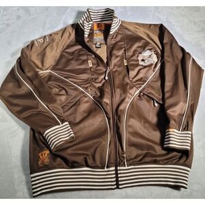 Akademiks Track Jacket Mens 2XL Brown Piece Keeper Small Arms Patrol Hip Hop